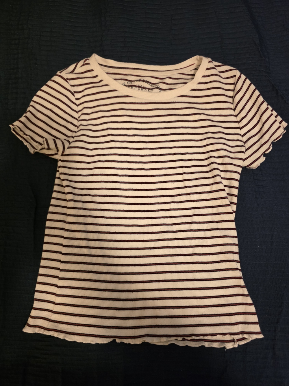 Aero Striped Short Sleeve Crewneck Top - White & Burgundy
